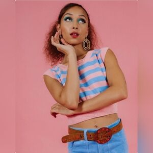 Hammies NWT Striped Sweatercrop top, matching Bell Bottoms and Ink Alloy Dangles